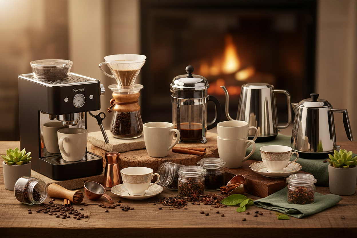 Coffee and tea accessories banner
