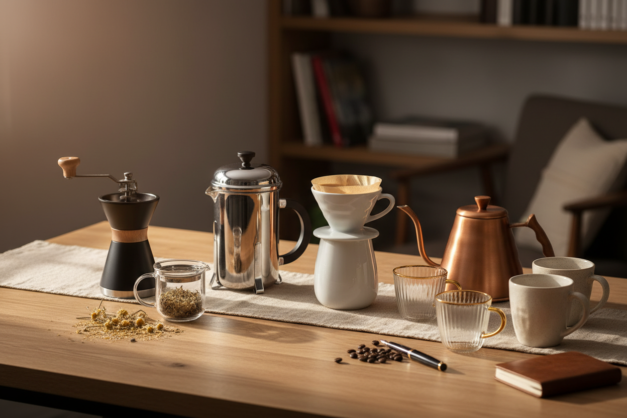 Coffee and tea accessories arrangement